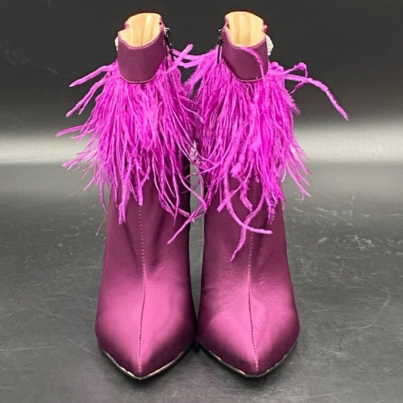 Shoes Purple Pointy Toe Kitten Mid Heels Ankle Boots Slippers Booties